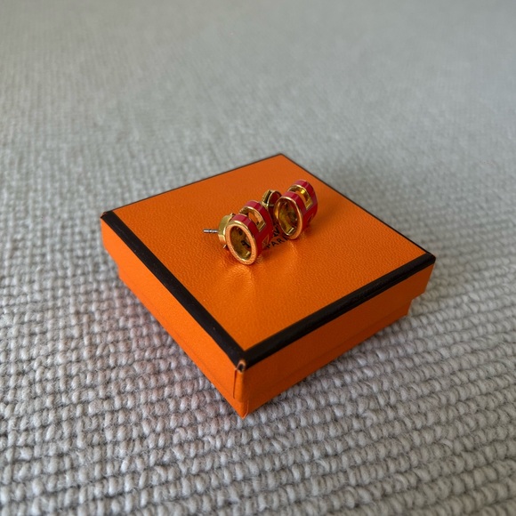 HERMES MINI POP H EARRINGS IN ROUGE GRENAT - Picture 3 of 5